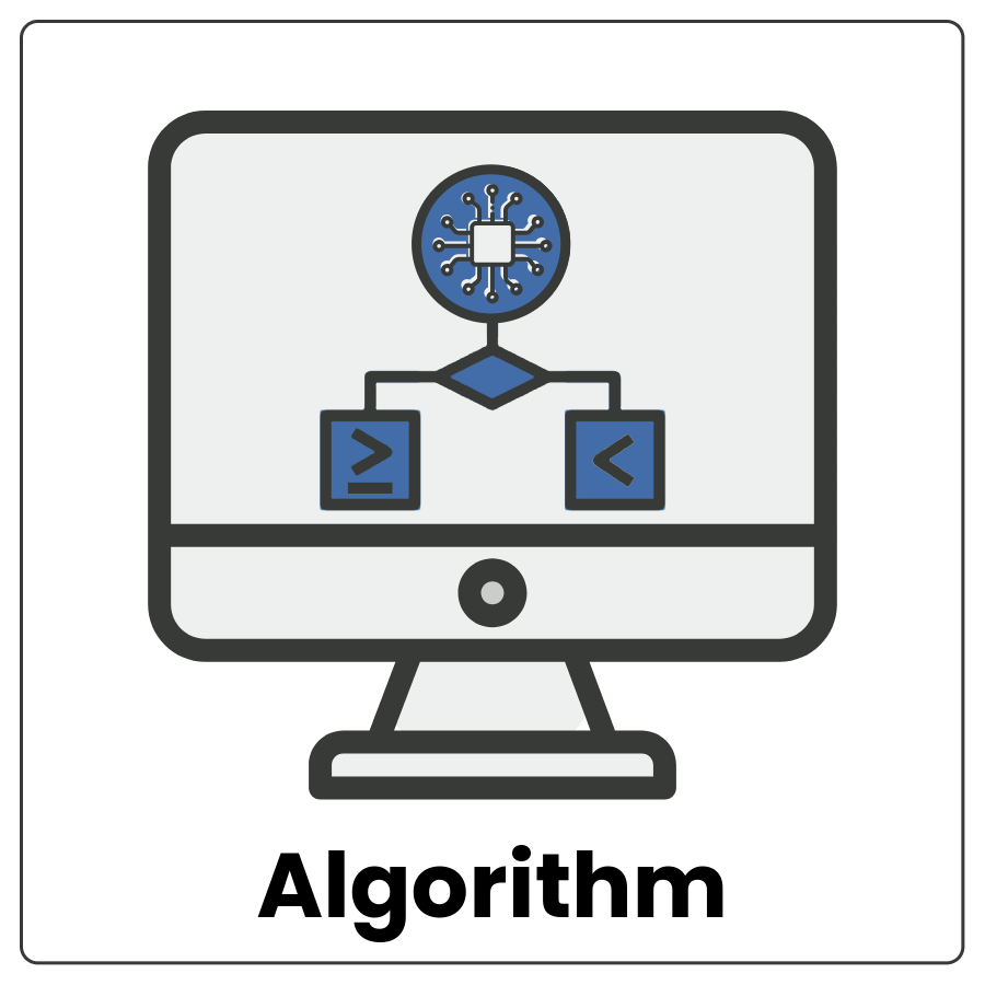 Computer screen with a decision tree of choices and the word algorithm
