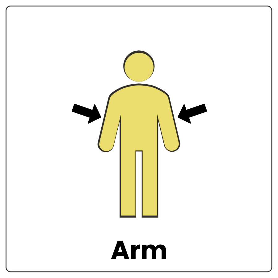 Visual Cue: Arm - Drawing of a person with arrows pointing to each arm and the word arm