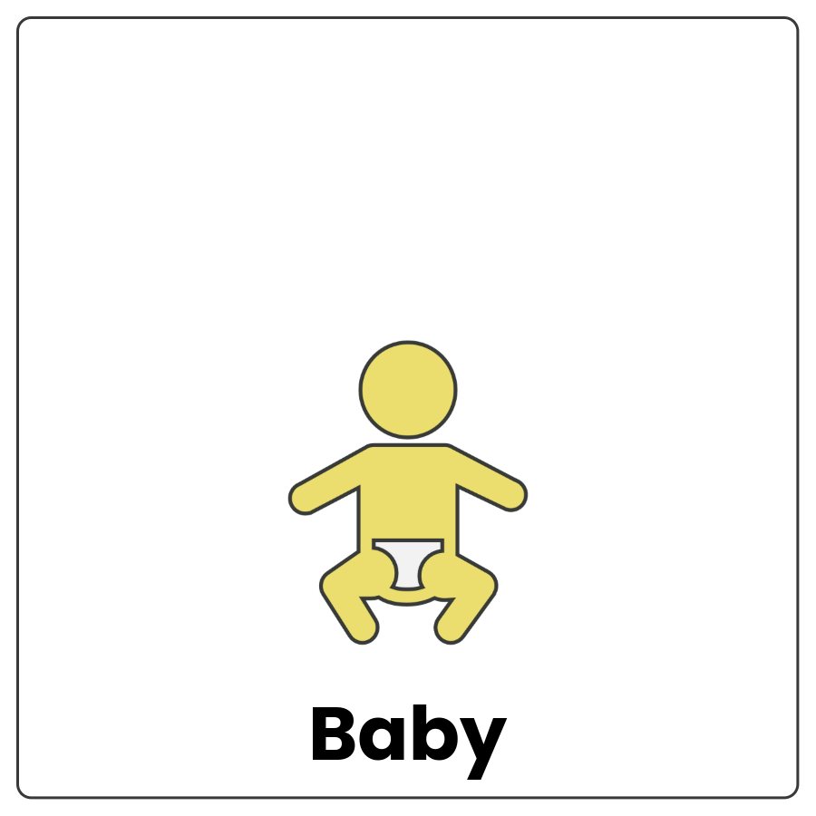 Visual Cue: Baby - Drawing of a small, crawling person and the word baby