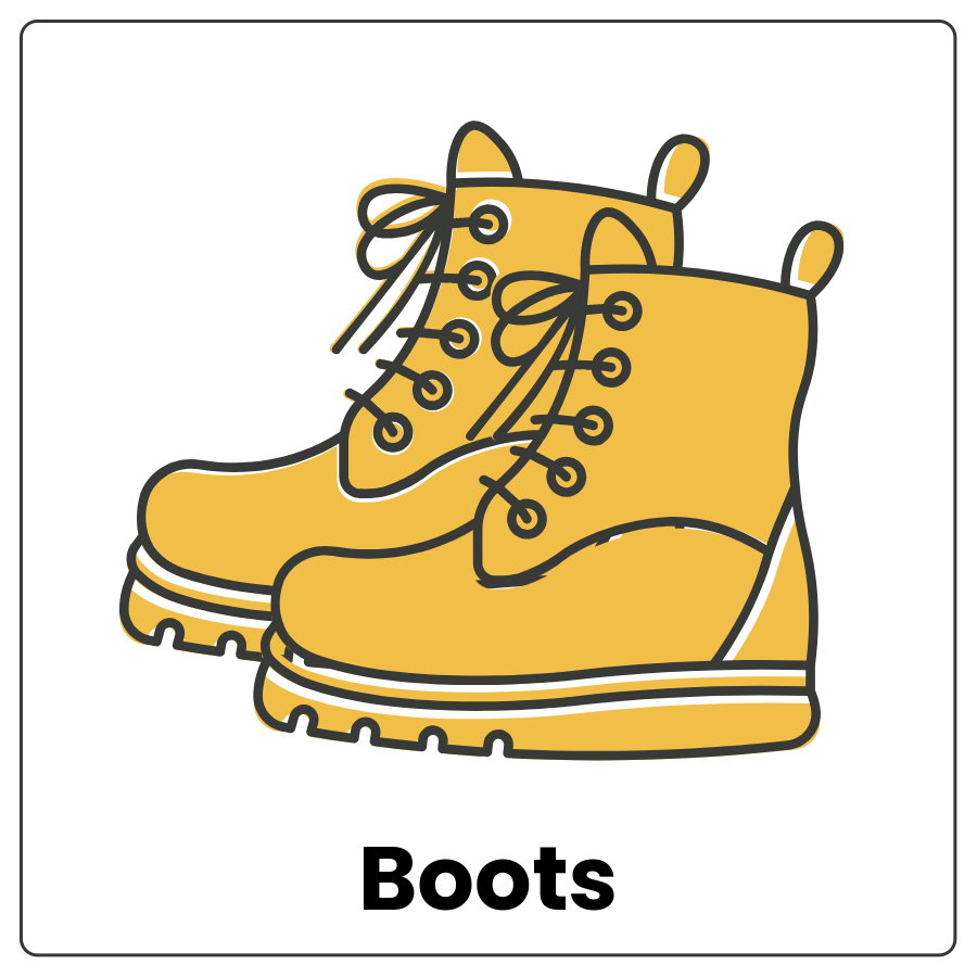 Boots - Two laced shoes that are tall on the sides and the word boots