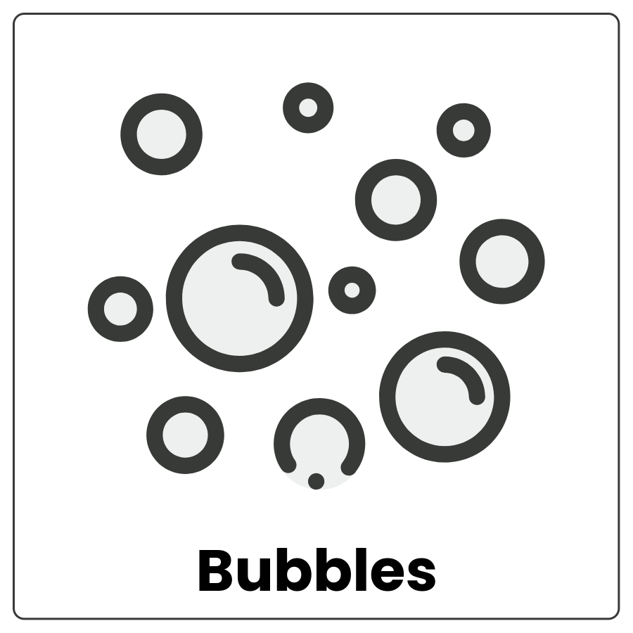 Small spheres filled with air and the word bubbles