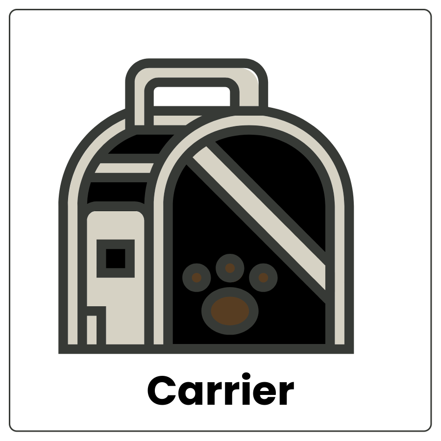 Carrier - Handled container for carrying a pet and the word carrier