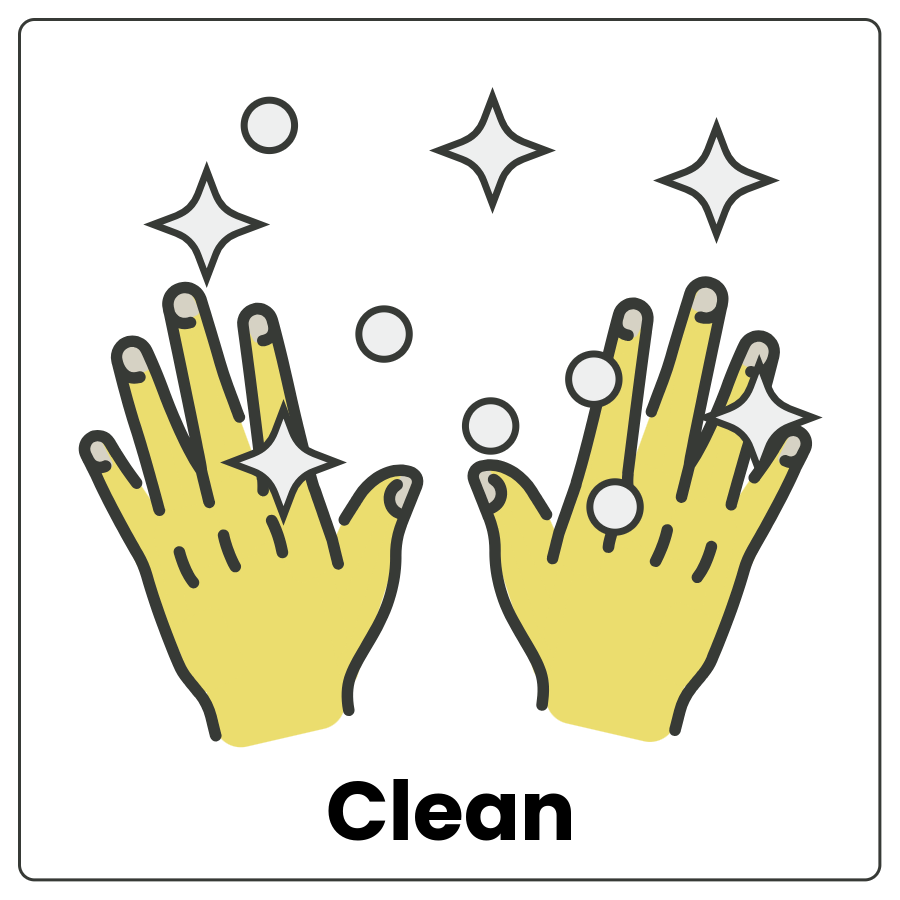 Clean - Pair of hands with sparkles around them and the word clean