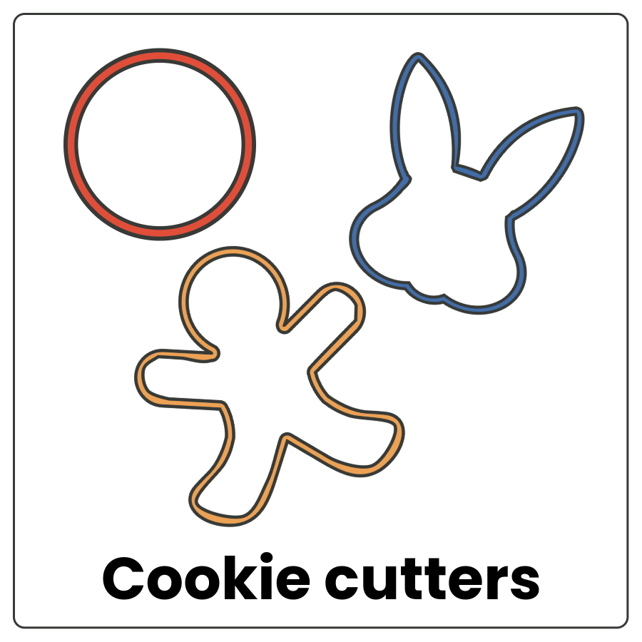 Visual Cue: Cookie cutters - Circle, bunny, and gingerbread man shapes and the words cookie cutters