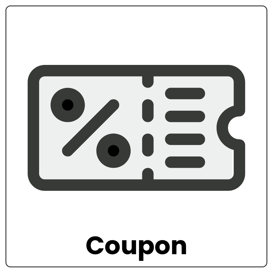 Visual Cue: Coupon - Small piece of paper and the word coupon