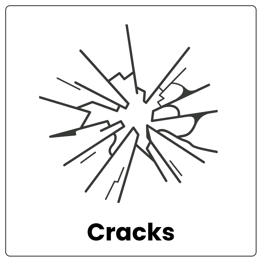 Visual Cue: Cracks - Network of finely drawn random lines and the word crack