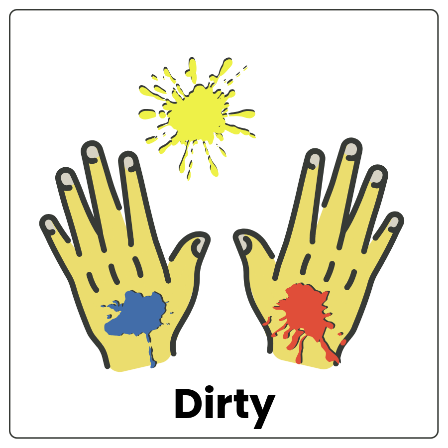 Dirty - Pair of hands with smudges on the backs of them and the word dirty