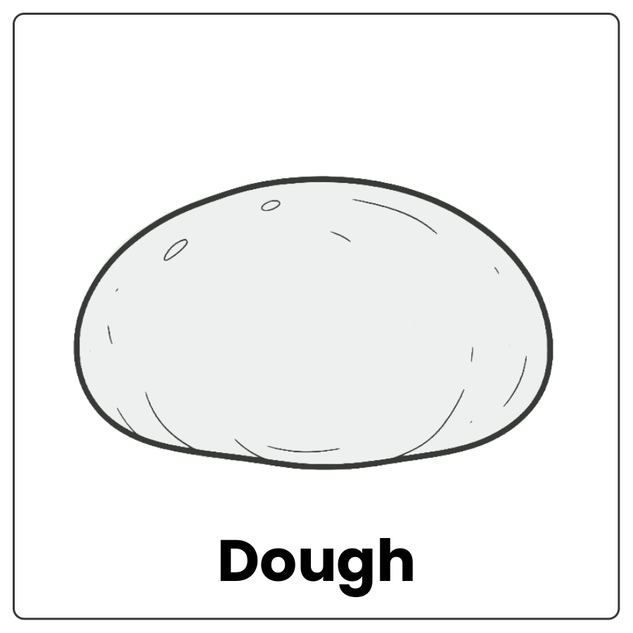 Visual Cue: Dough - Lump of flour, water, and other ingredients and the word dough