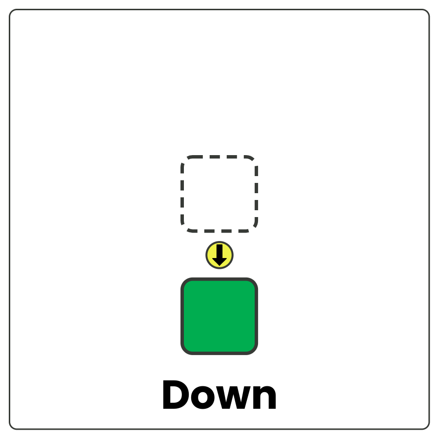 Visual Cue: Down - Two squares with an arrow between them pointing down indicating movement in that direction and the word down