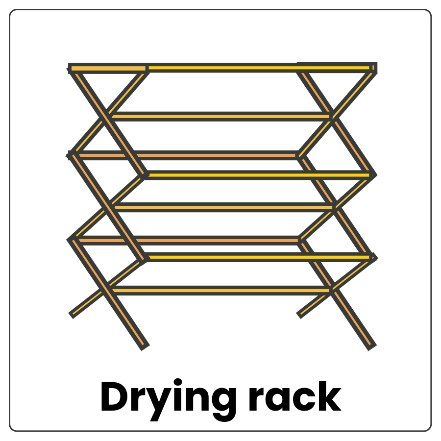 Drying rack - Folding set of rods for folding laundry and the words drying rack