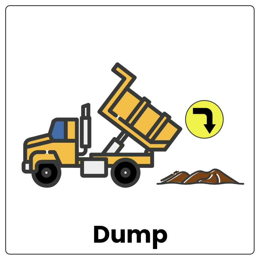 Truck that can bend the rear so material can fall out onto the ground and the word dump