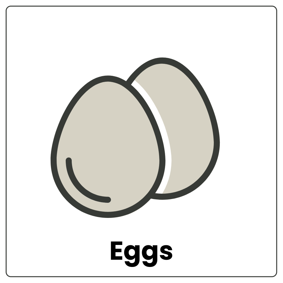 Visual Cue: Egg - Rounded oval objects and the word eggs
