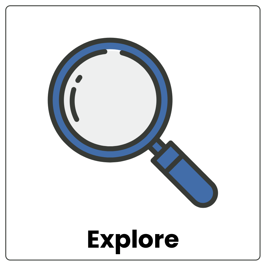 Magnifying glass and the word explore