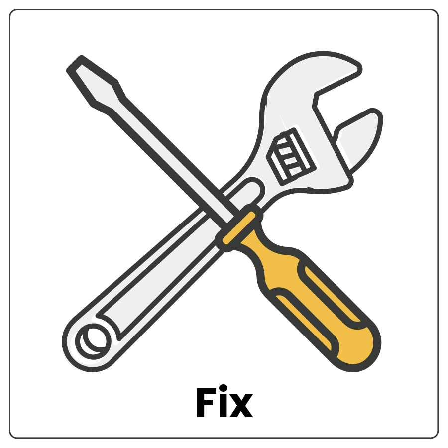 Wrench and a screwdriver and the word fix