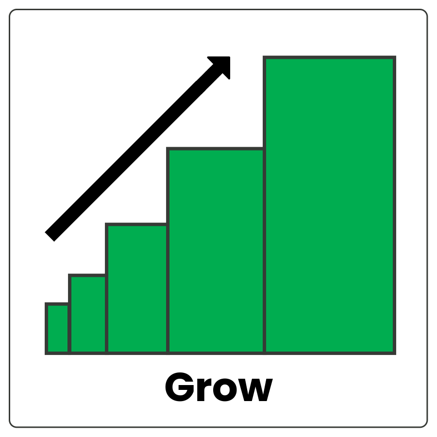 Visual Cue: Grow - Vertical bar graph with an arrow pointing from bottom to top and the word grow.