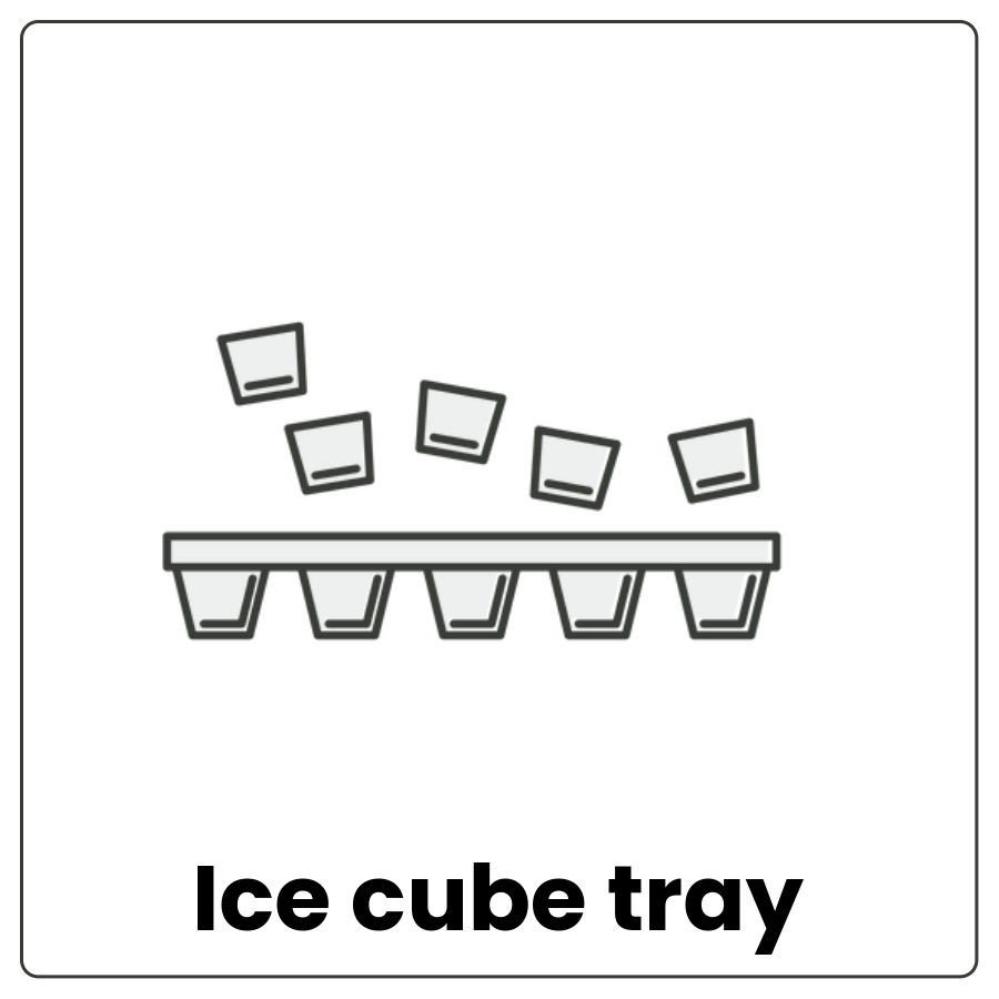 Tray with small compartments to fill water for freezing and the word ice