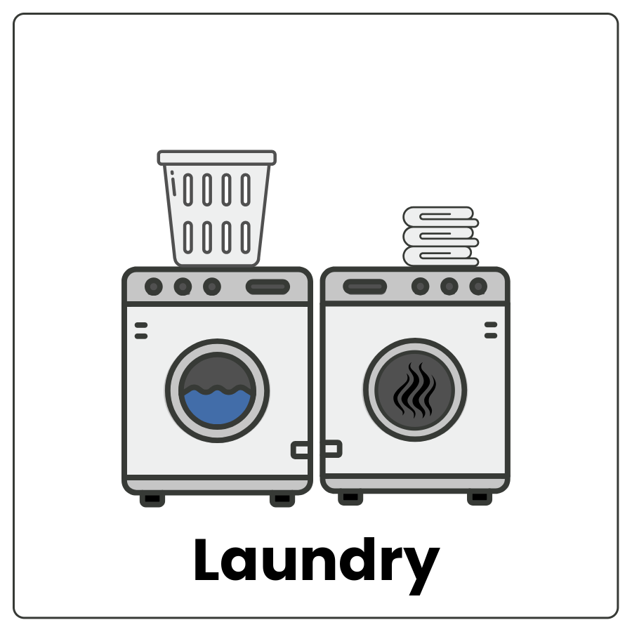 Laundry - Clothes washer and dryer side-by-side and the word laundry