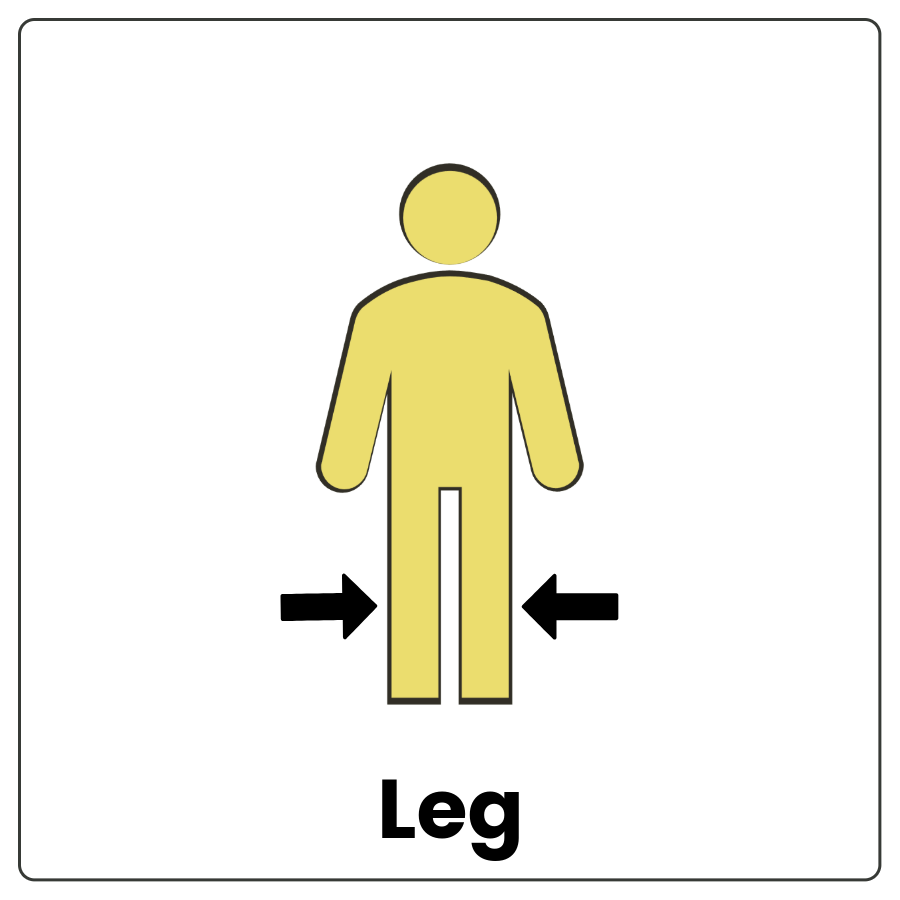 Visual Cue: Leg - Drawing of a person with arrows pointing to each leg and the word leg