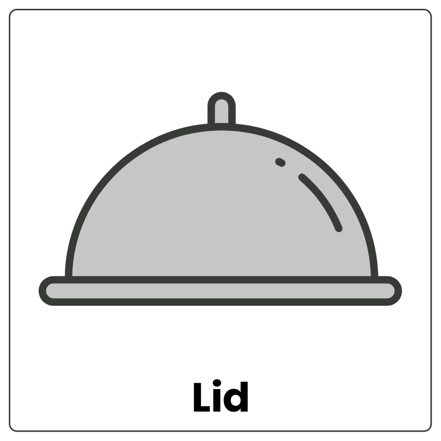Visual Cue: Lid - Cover for a pot and the word lid