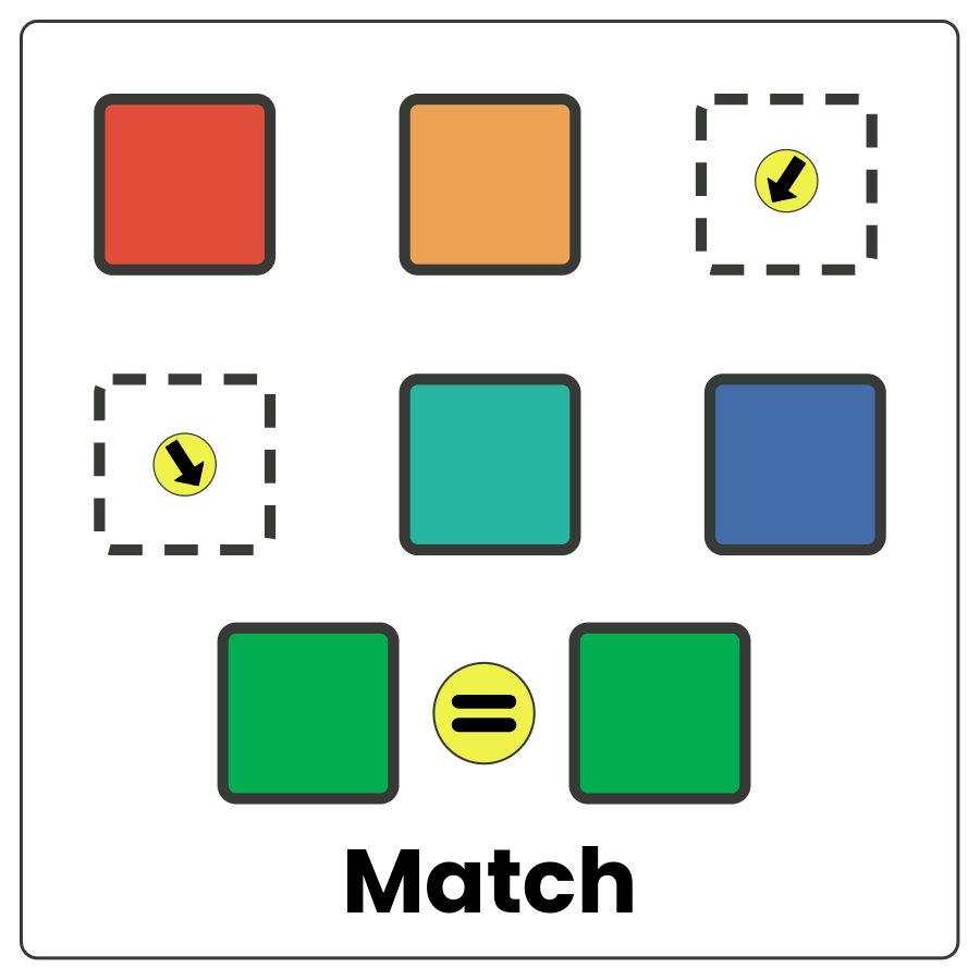 Match - 3 pairs of cards with only the final pair being the same as each other and the word match