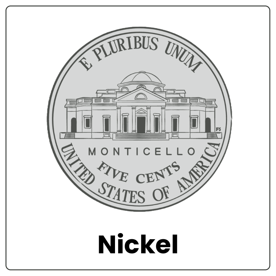 Visual Cue: Nickel - Silver coin and the word nickel