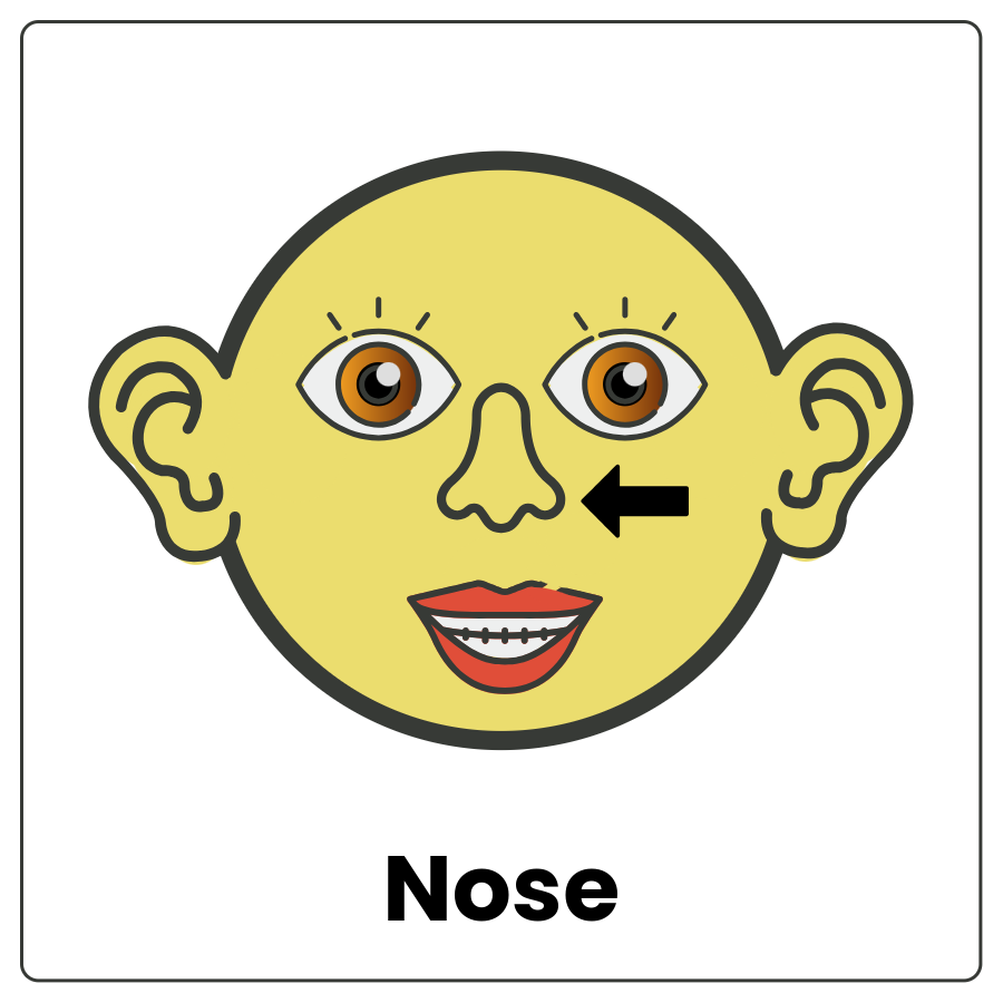 Visual Cue: Nose - Drawing of a face with an arrow pointing to the nose and the word nose