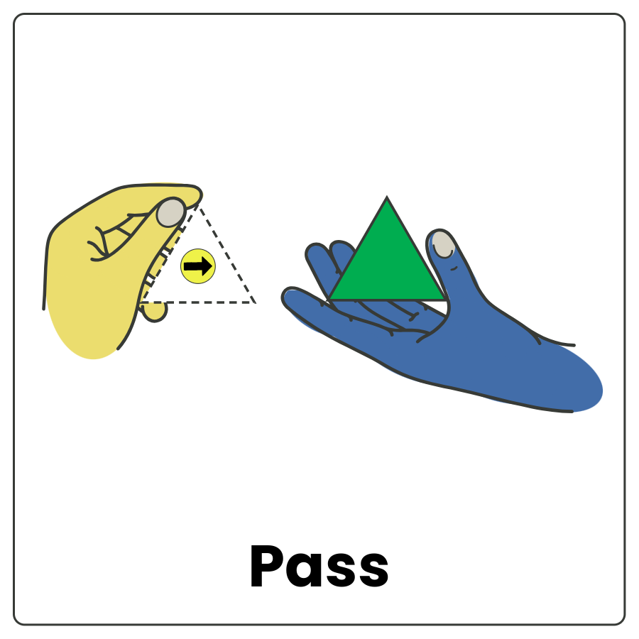 Visual Cue: Pass - A shape being moved from one hand to another and the word pass