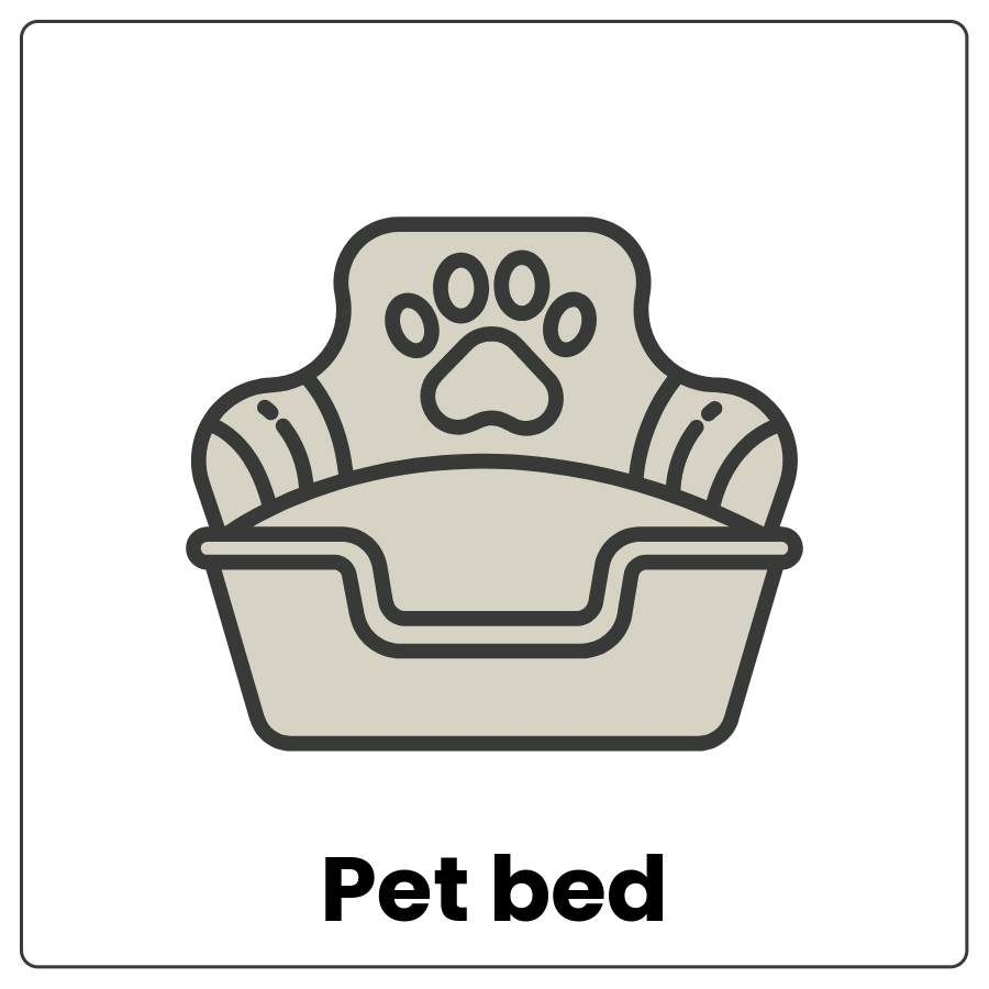 Pet bed - Chair-like shaped cushions and the words pet bed