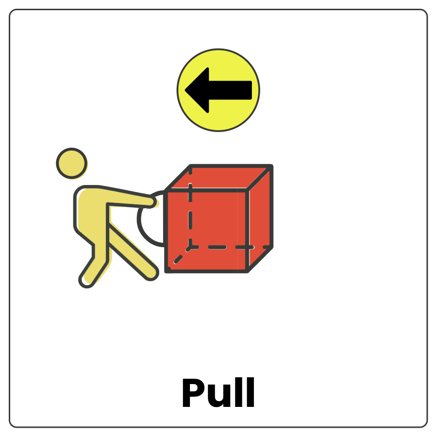 Visual Cue: Pull - Person moving a cube by moving it toward them and the word pull