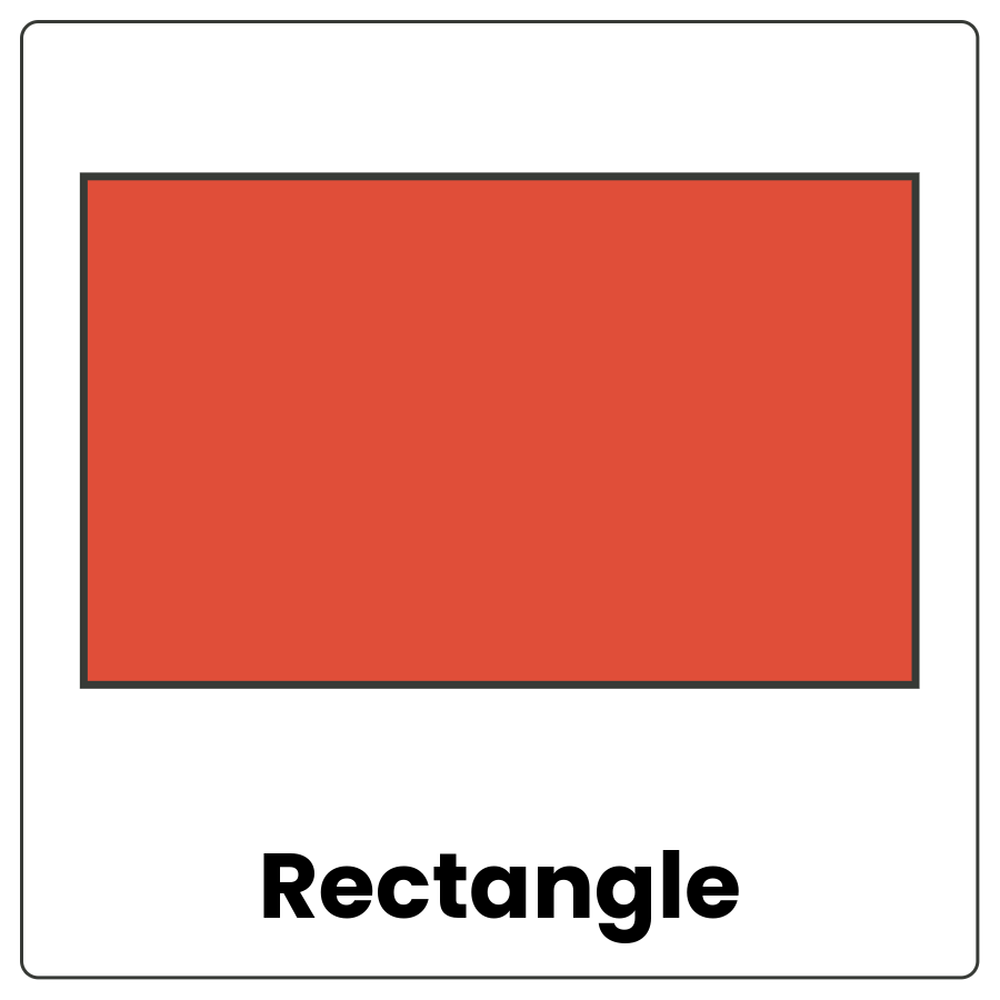Visual Cue: Rectangle - shape with 4 sides and 4 corners and the word rectangle