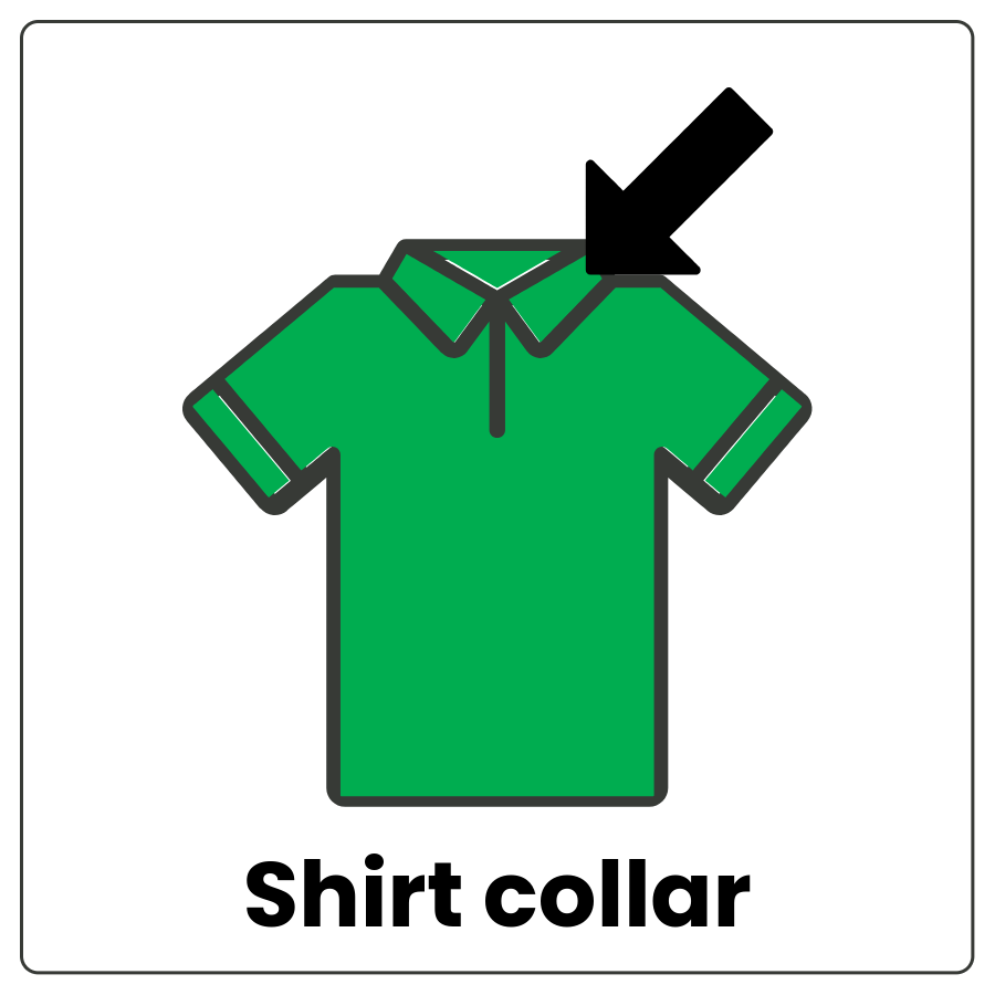 Shirt Collar - The top fabric around the neck of a shirt and the words shirt collar
