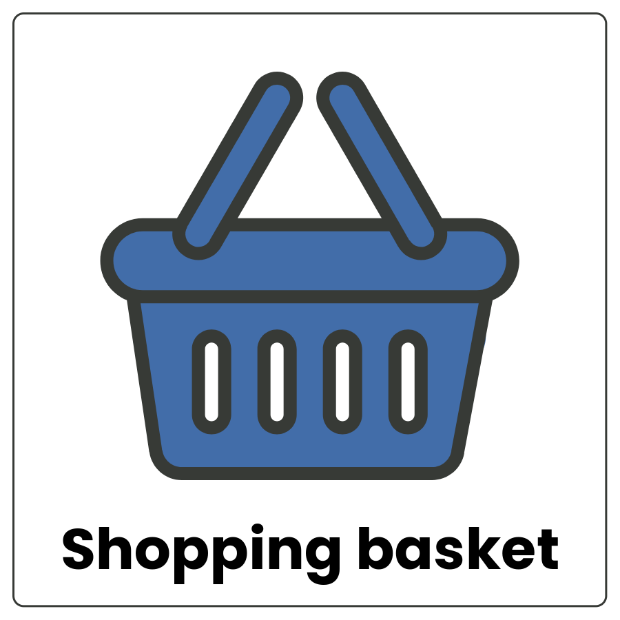 Visual Cue: Shopping basket - Handled basket and the words shopping basket