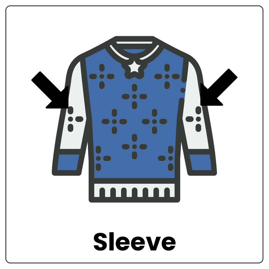 Sleeve - Arms of a top with arrows pointing to them and the word sleeve