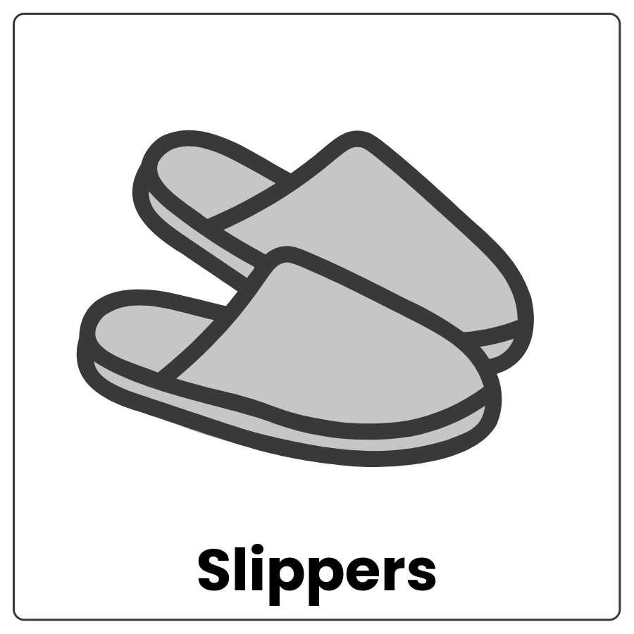 Slippers - open-backed soft shoes and the word slippers.
