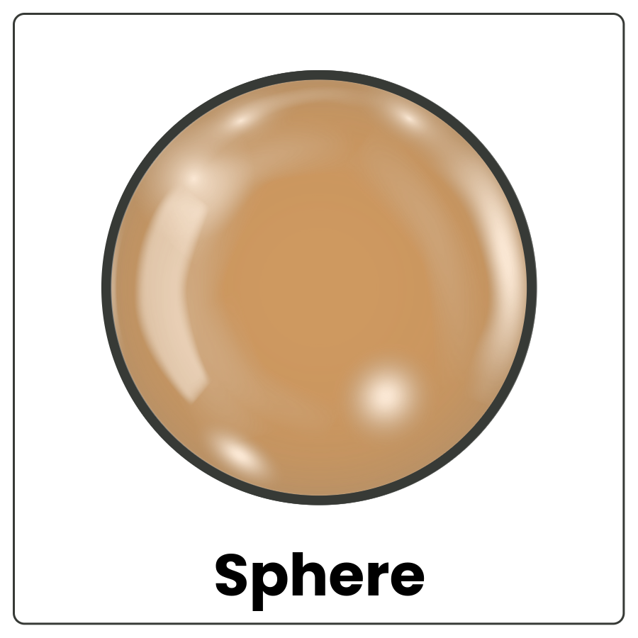 Visual Cue: Sphere - round 3D shape and the word sphere