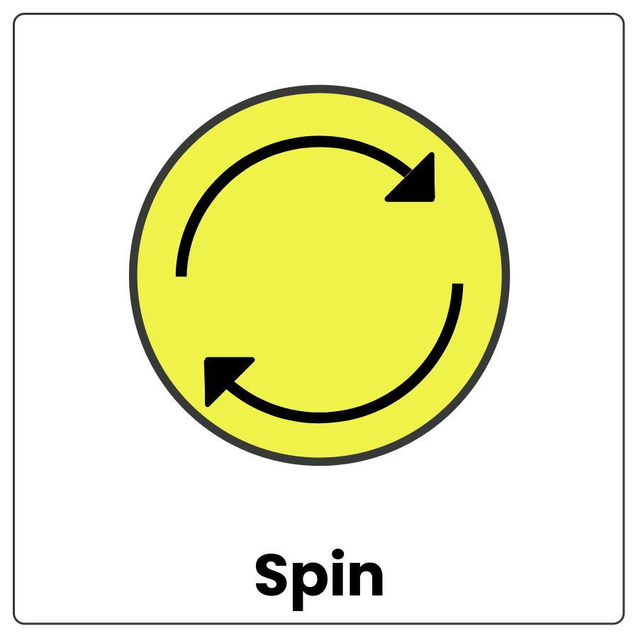 Spin - Circle with curved arrows inside , one pointing clock-wise and one counter-clockwise and the word spin
