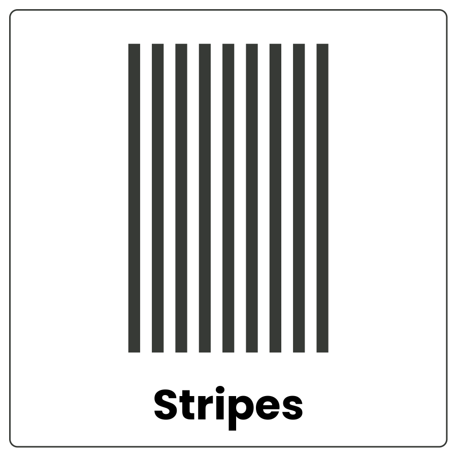 Visual Cue: Stripes - series of straight vertical lines and the word stripes