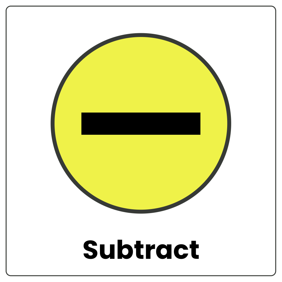 Visual Cue: Subtract - Circle with a horizontal line in the center and the word subtract