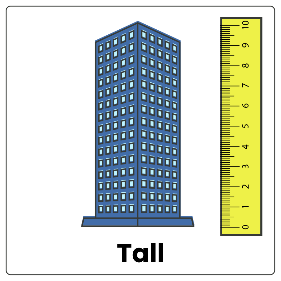 Visual Cue: Tall - Object filling the space next to a vertical ruler and the word tall