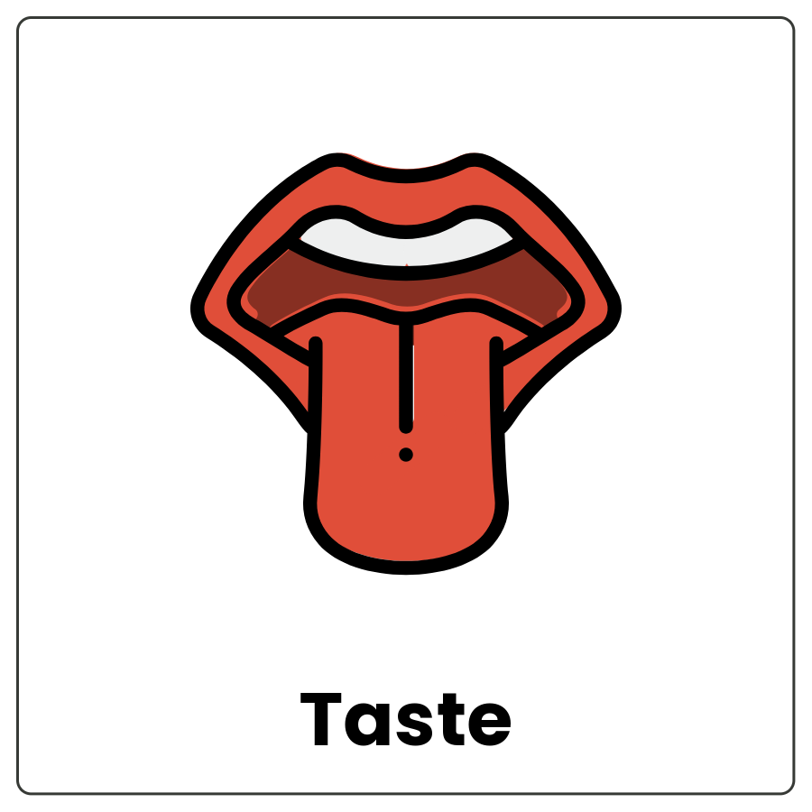 Visual Cue: Taste - Mouth with a tongue sticking out and the word taste