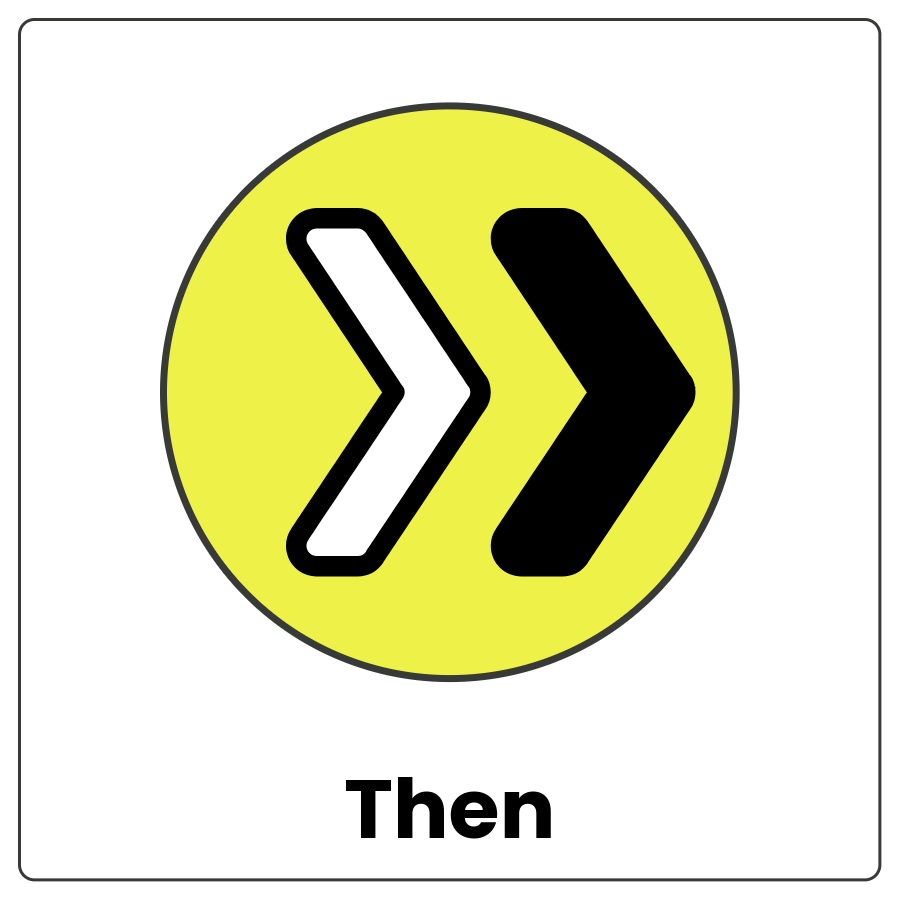 Circle with 2 side-by-side right facing arrows with the second one filled in and the word next