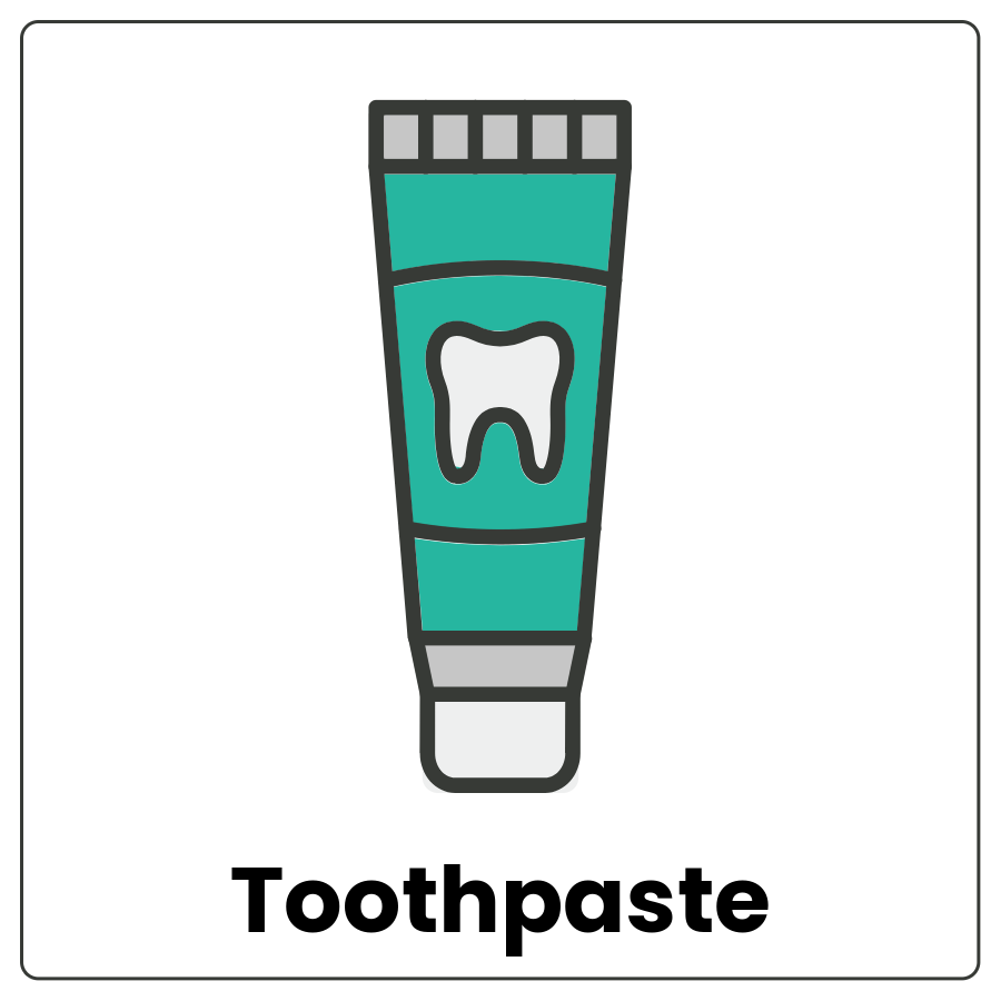 Tooth paste - Squeeze bottle with a cap at one end and the word toothpaste