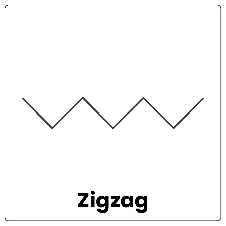 Visual Cue: Zigzag - line with 90 degree angled bends and the word zigzag